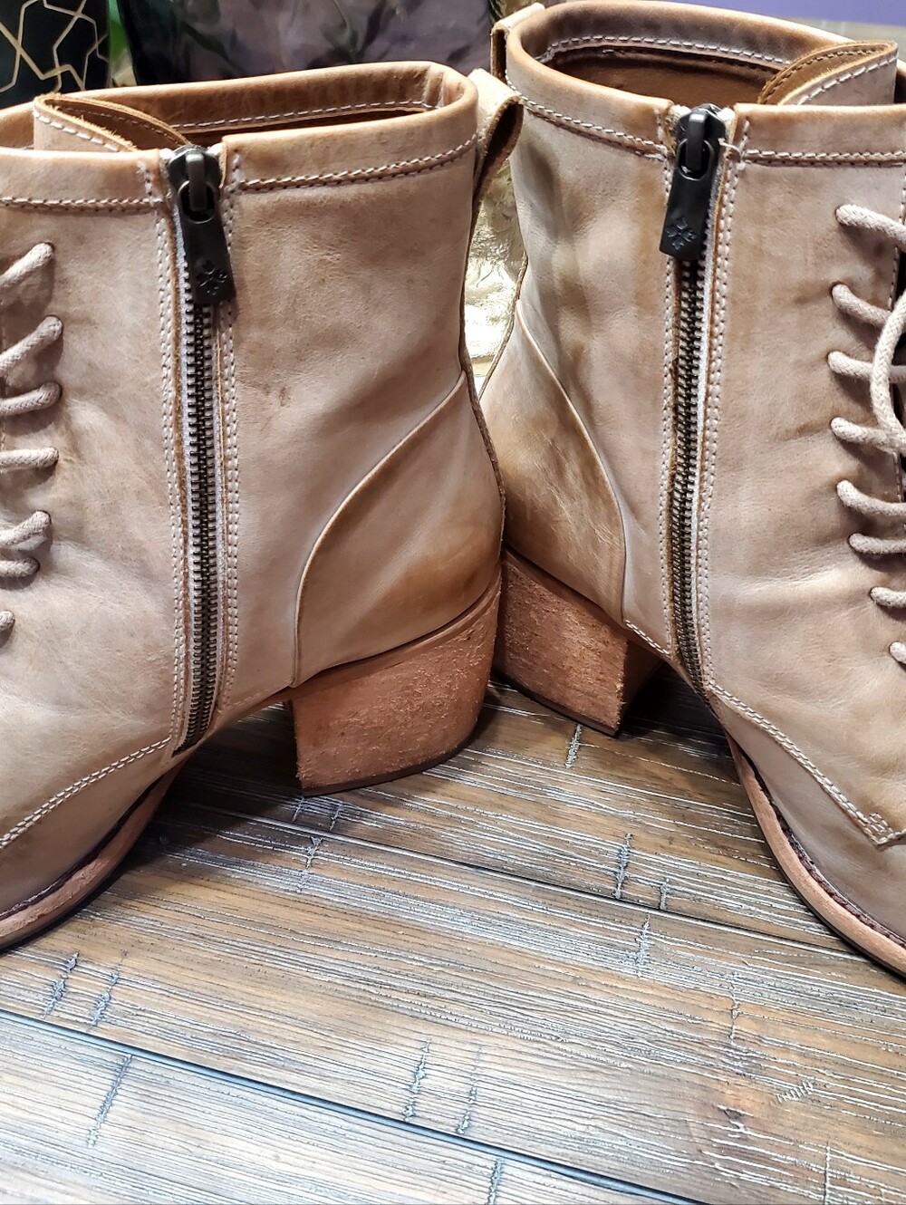 Stylish Tan Leather Ankle Boots - Picture 7 of 11